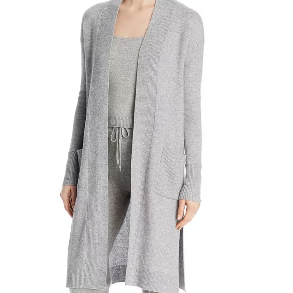 $200 AQUA Cashmere Cashmere Duster Cardigan-Light Gray-100% cashmere